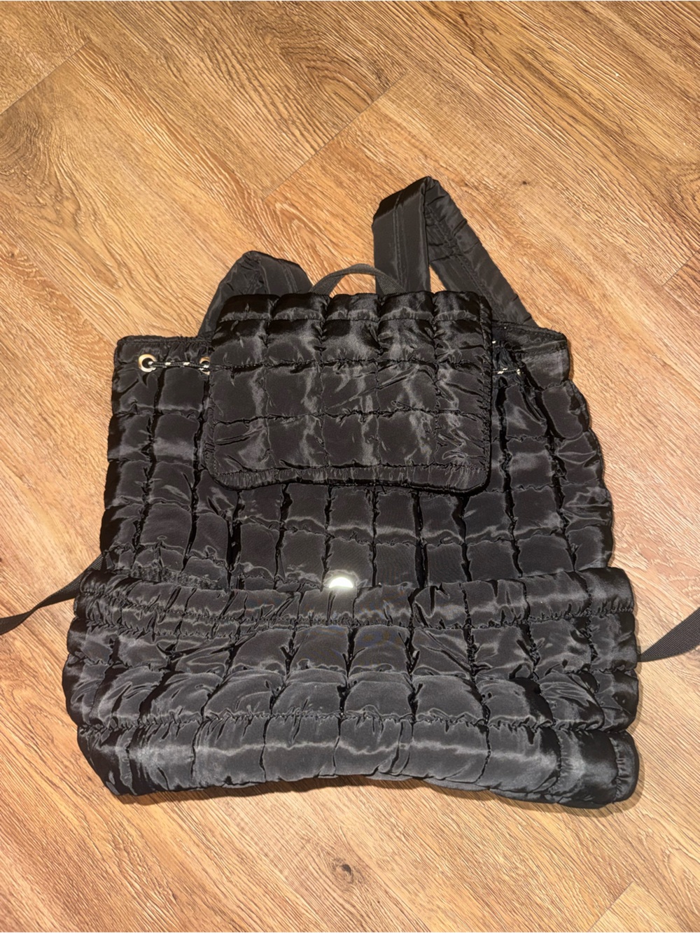 Quilted Black Nylon Women's Backpack Tote